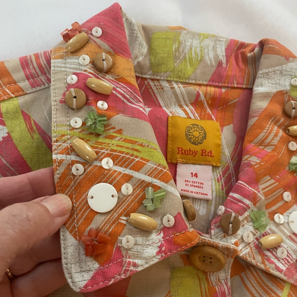 Ruby Rd. Brushstroke Print Button Jacket in Pink,… - image 6